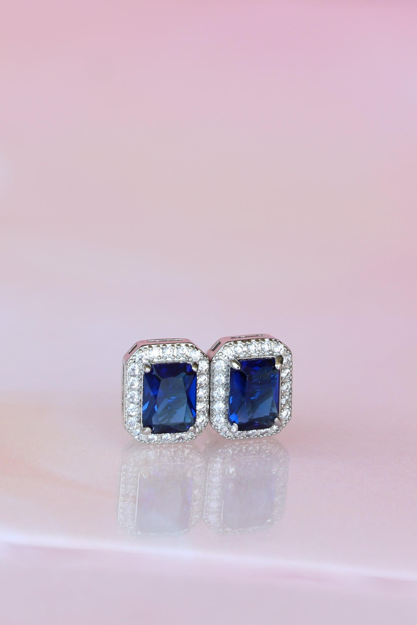 CLASSIC SAPPHIRE RECTANGULAR HALO EARRINGS