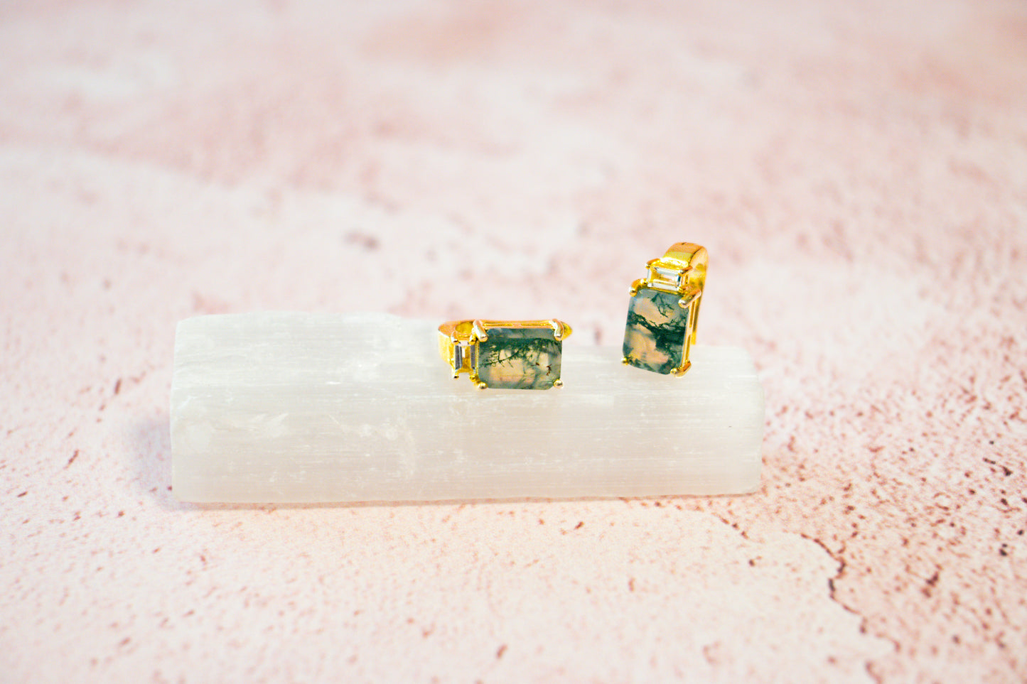 AGATE MOSS RECTANGULAR EARRINGS