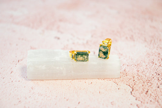 AGATE MOSS RECTANGULAR EARRINGS
