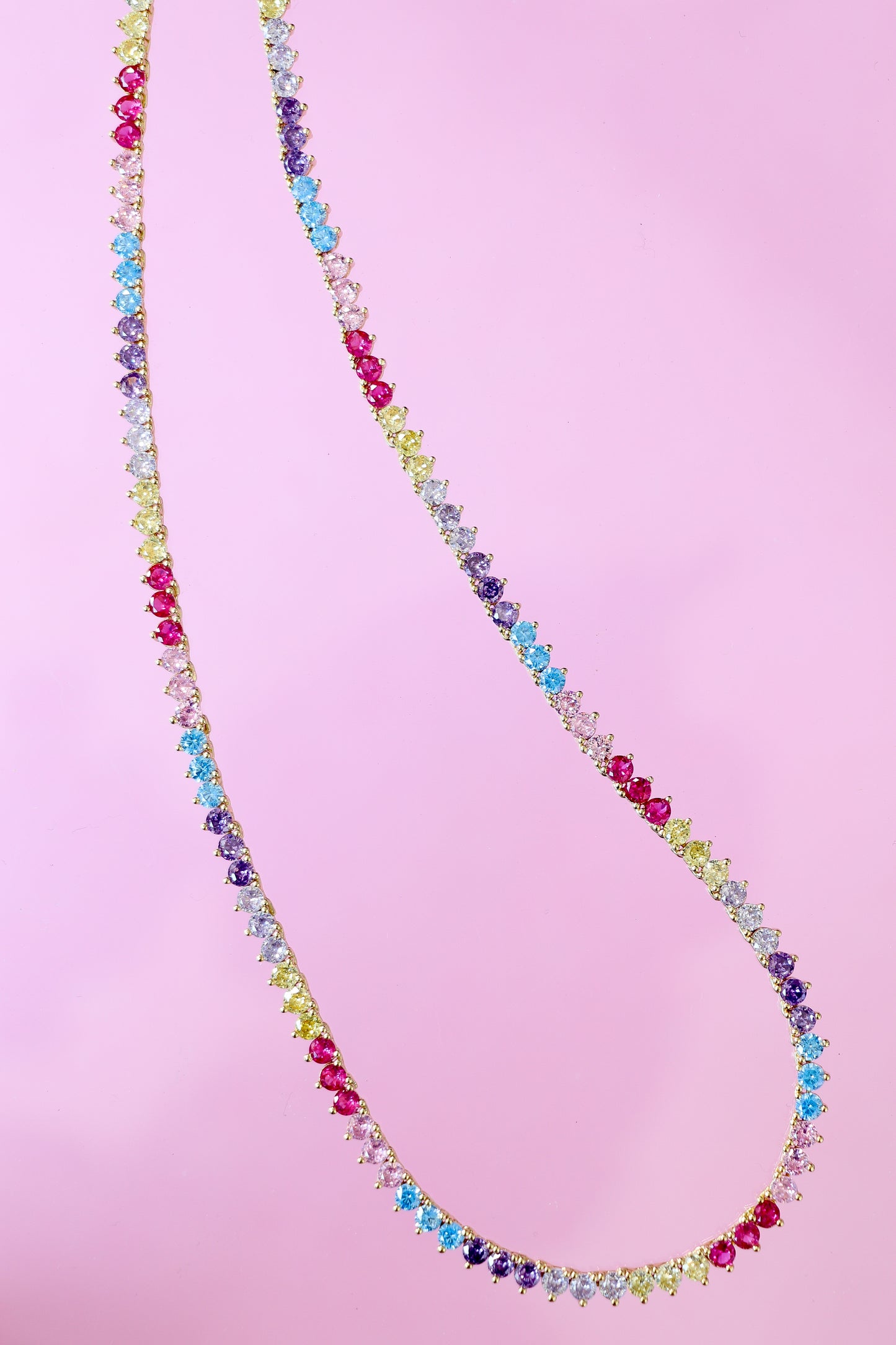 CLASSIC RAINBOW TENNIS NECKLACE 3MM 3 CLAWS