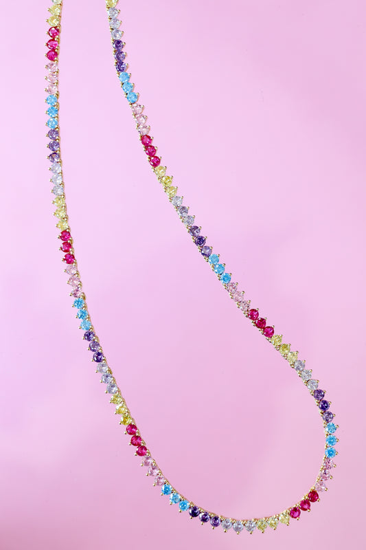CLASSIC RAINBOW TENNIS NECKLACE 3MM 3 CLAWS