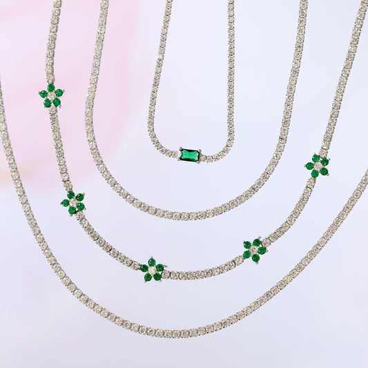 EMERALD FLOWER TENNIS NECKLACE (3rd from top to bottom)