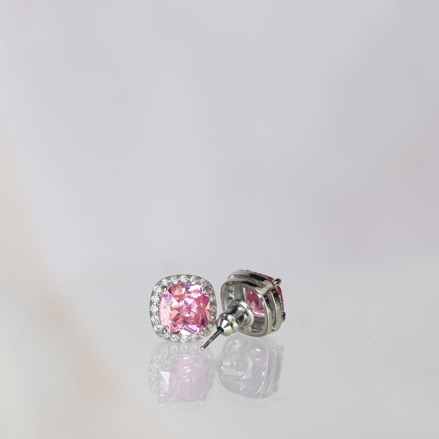 PINK ROUNDED SQUARE HALO EARRINGS