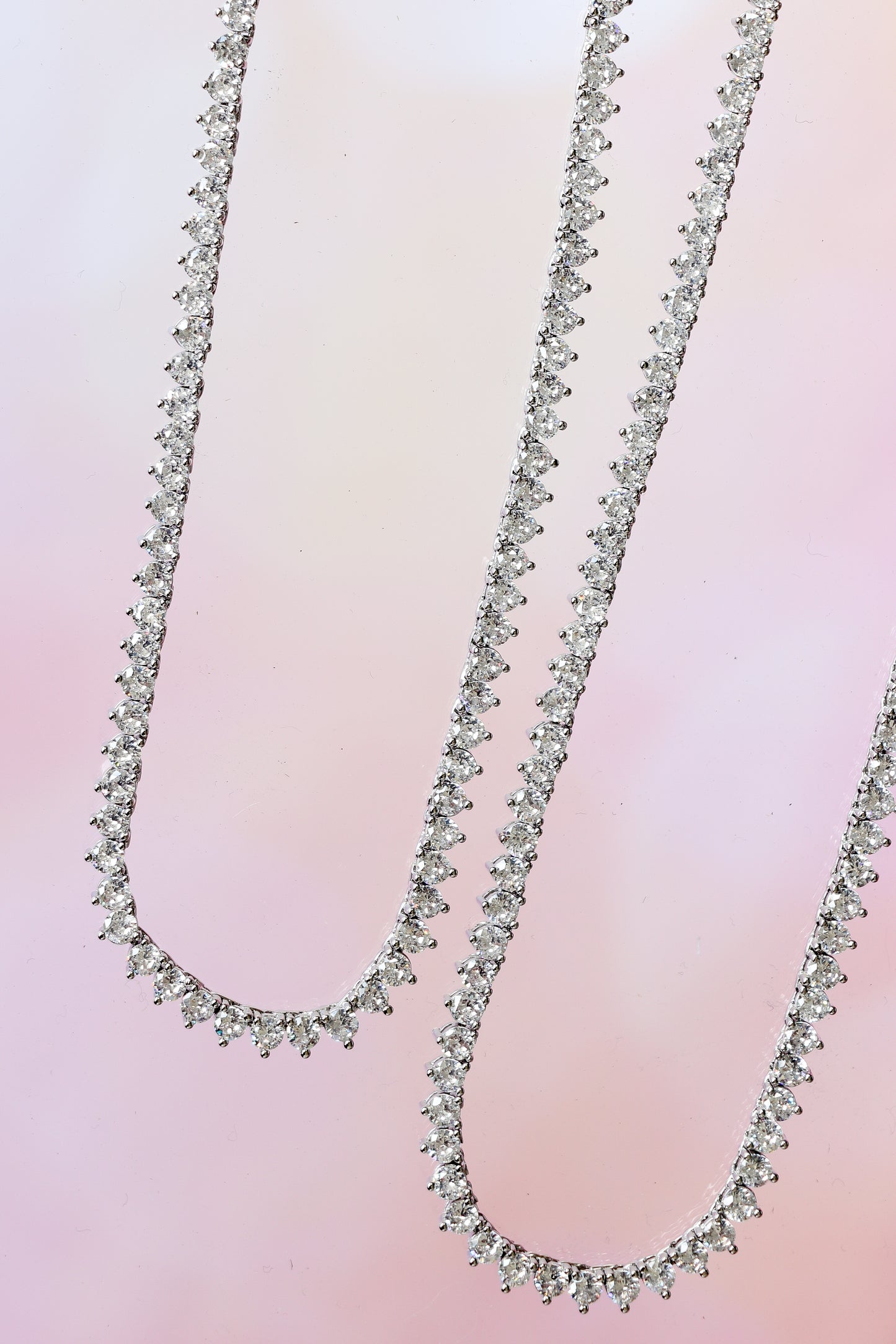 STERLING SILVER CLASSIC TENNIS NECKLACE 3MM 3 CLAWS (ALL STONES SAME SIZE, WHITE BASE)