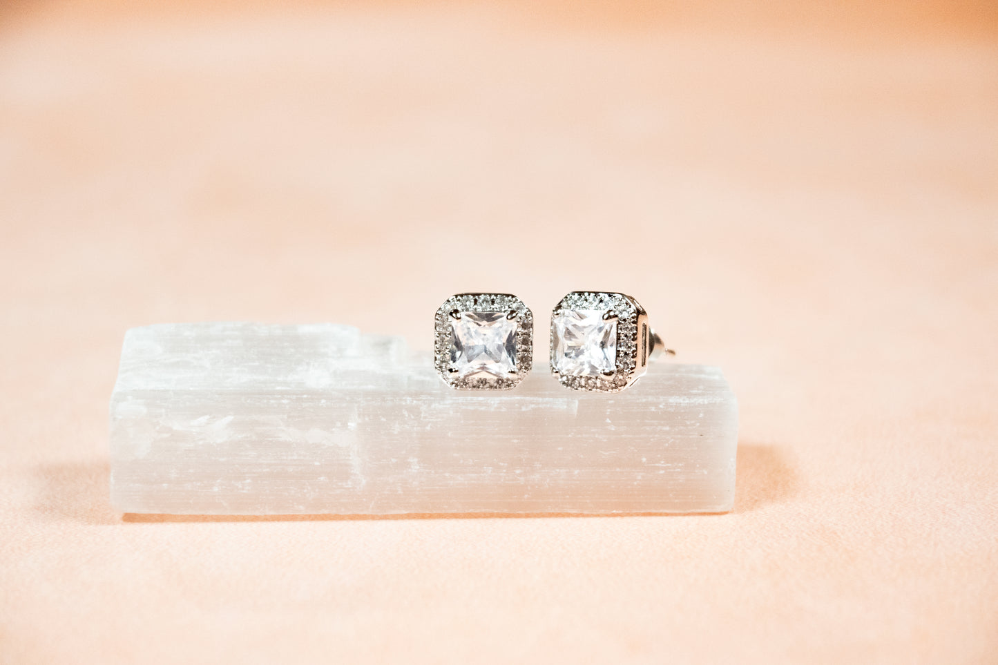 TIMELESS PRINCESS CUT WITH HALO STUDS