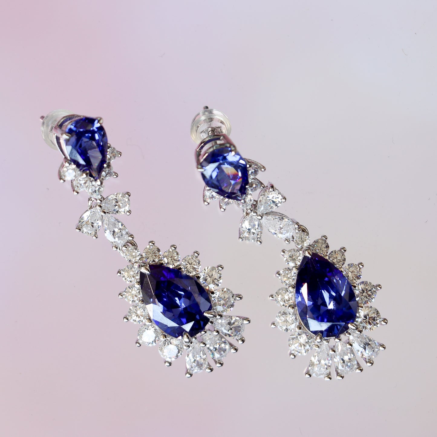 FORMAL LONG BLUE TANZANITE EARRINGS