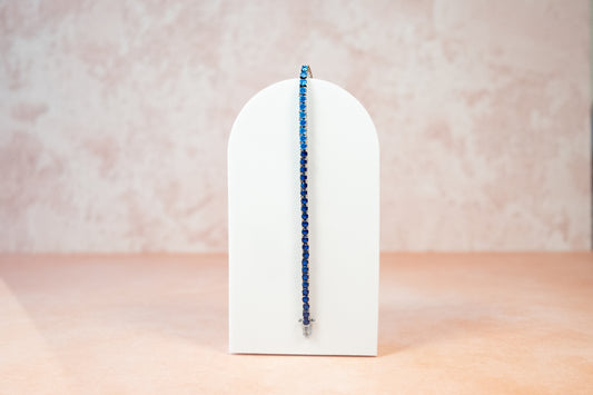 THE “BLUE HALF AND HALF” GREEN AND WHITE TENNIS BRACELET 3MM (SILVER BASE)