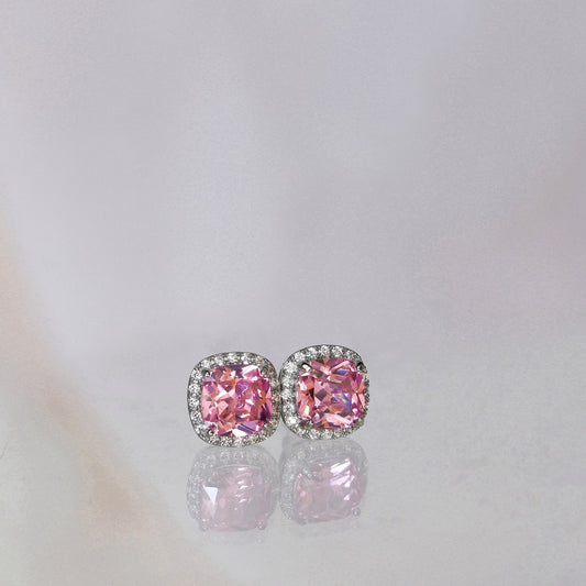 PINK ROUNDED SQUARE HALO EARRINGS